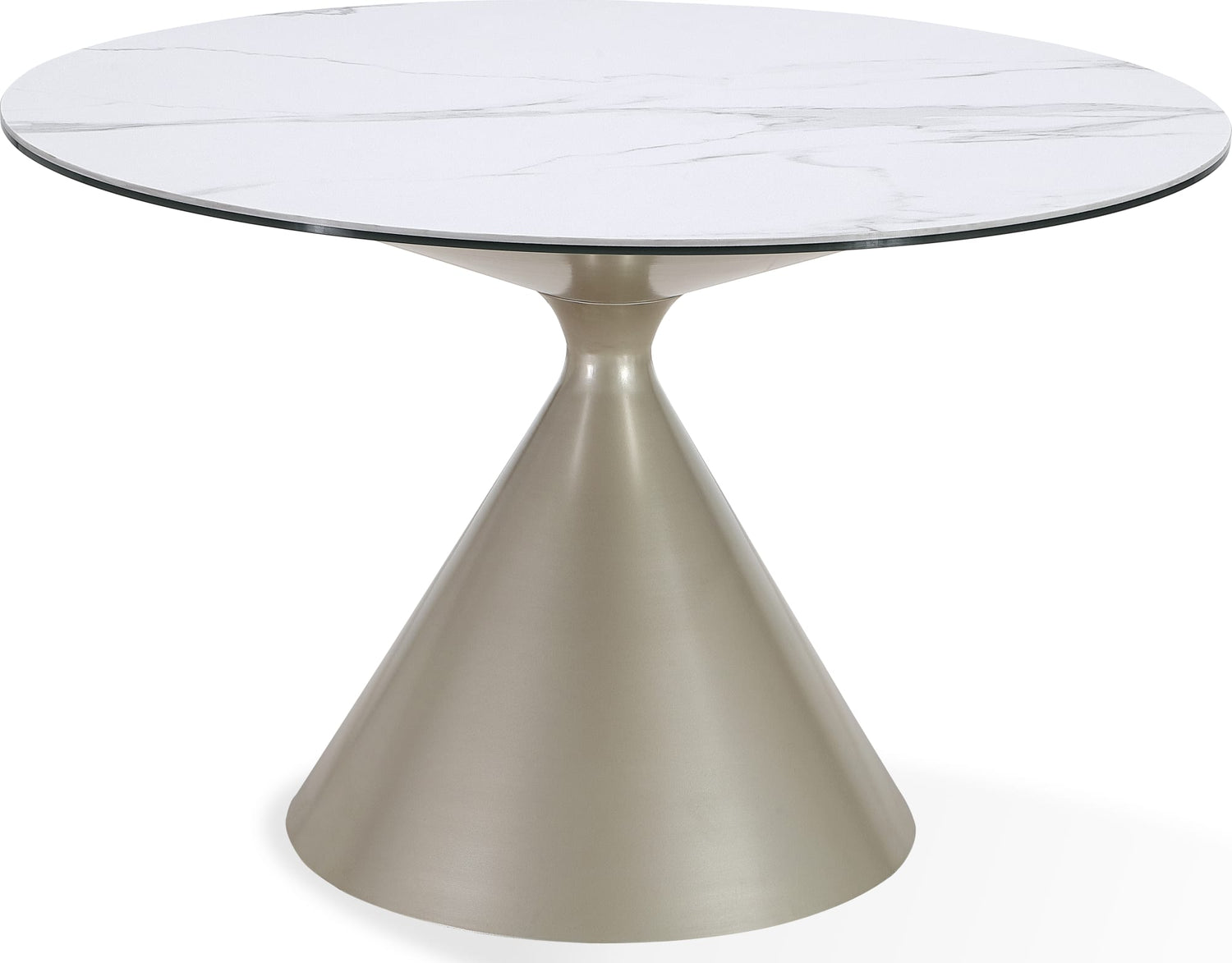 Winston Stone Top Metal Base Round Dining Table in Oat Milk and Champagne