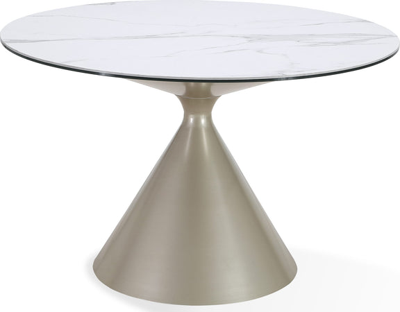 Winston Stone Top Metal Base Round Dining Table in Oat Milk and Champagne