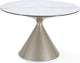 Winston Stone Top Metal Base Round Dining Table in Oat Milk and Champagne