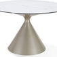Winston Stone Top Metal Base Round Dining Table in Oat Milk and Champagne