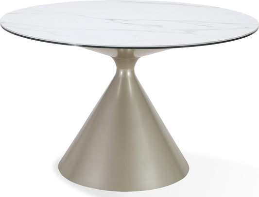 Winston Stone Top Metal Base Round Dining Table in Oat Milk and Champagne