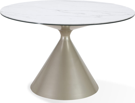 Winston Stone Top Metal Base Round Dining Table in Oat Milk and Champagne
