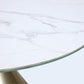 Winston Stone Top Metal Base Round Dining Table in Oat Milk and Champagne