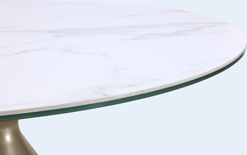 Winston Stone Top Metal Base Round Dining Table in Oat Milk and Champagne