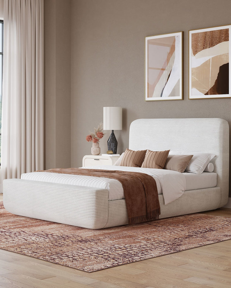 Wisteria King-size Upholstered Platform Bed in Frosty Corduroy