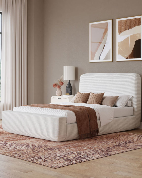 Wisteria Queen-size Upholstered Platform Bed in Frosty Corduroy