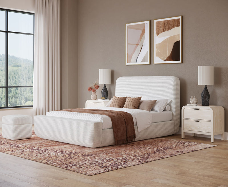 Wisteria King-size Upholstered Platform Bed in Frosty Corduroy