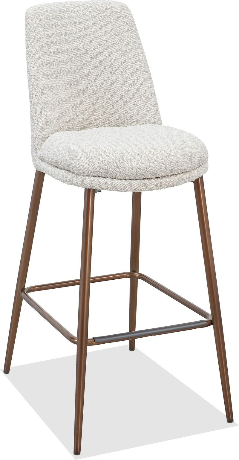 Wyatt Upholstered Bar Stool in Ricotta Boucle and Bronze Metal