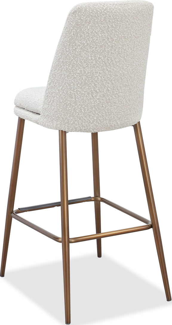 Wyatt Upholstered Bar Stool in Ricotta Boucle and Bronze Metal