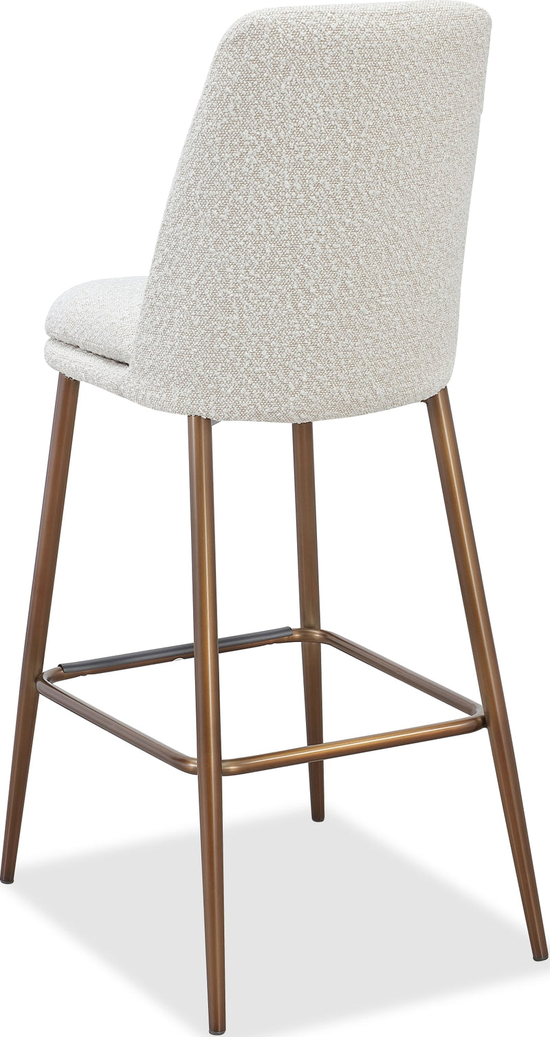 Wyatt Upholstered Bar Stool in Ricotta Boucle and Bronze Metal