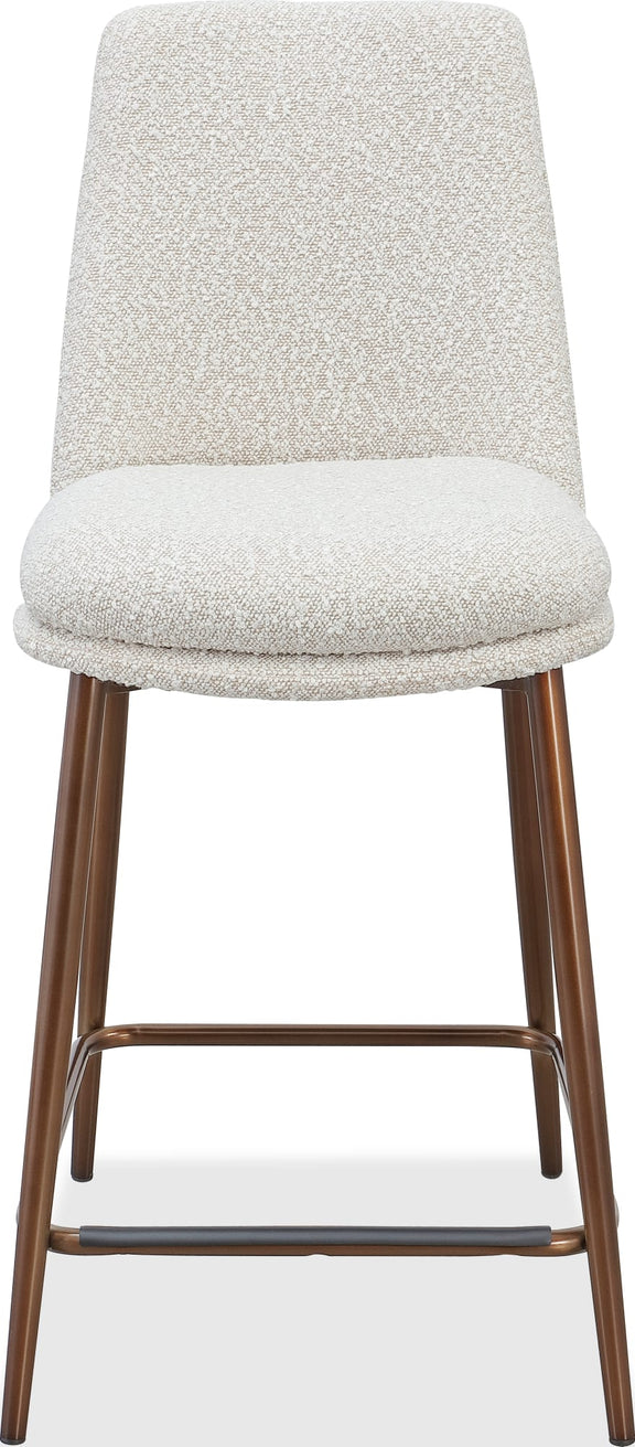 Wyatt Upholstered Counter Stool in Ricotta Boucle and Bronze Metal