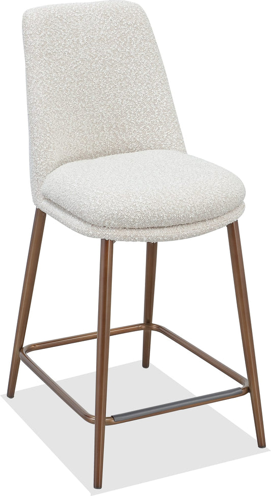 Wyatt Upholstered Counter Stool in Ricotta Boucle and Bronze Metal