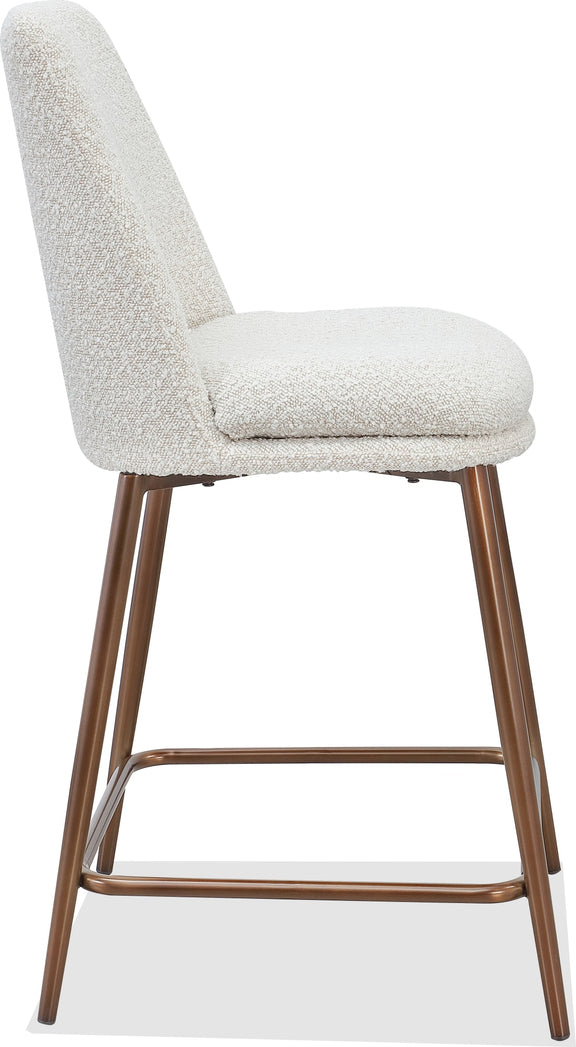 Wyatt Upholstered Counter Stool in Ricotta Boucle and Bronze Metal