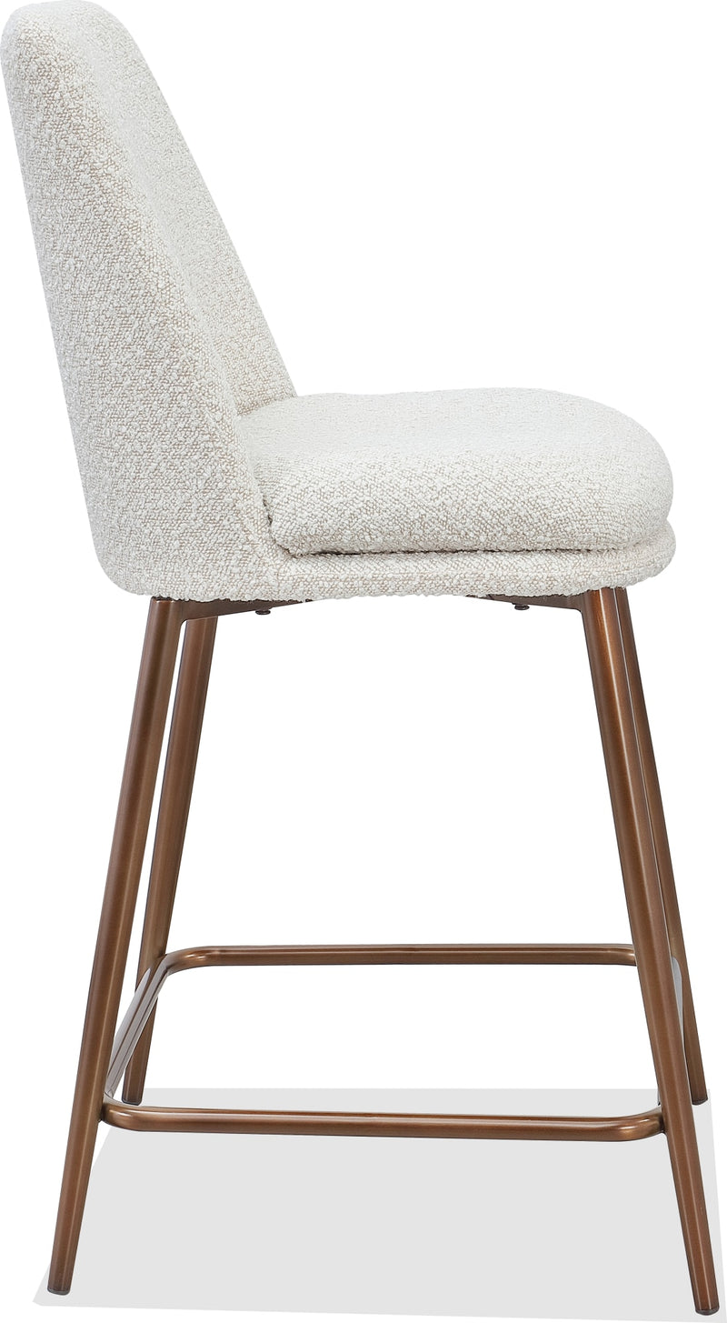 Wyatt Upholstered Counter Stool in Ricotta Boucle and Bronze Metal