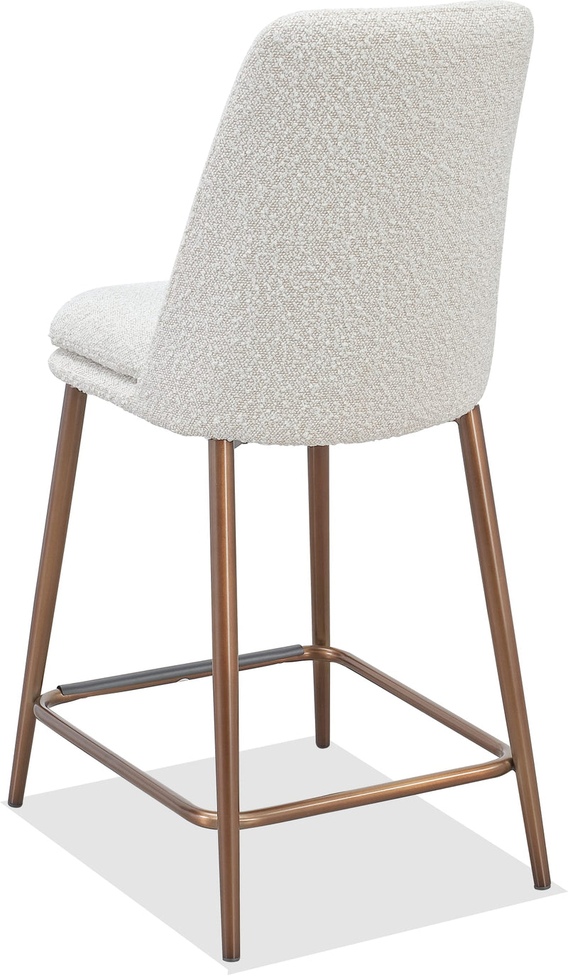 Wyatt Upholstered Counter Stool in Ricotta Boucle and Bronze Metal