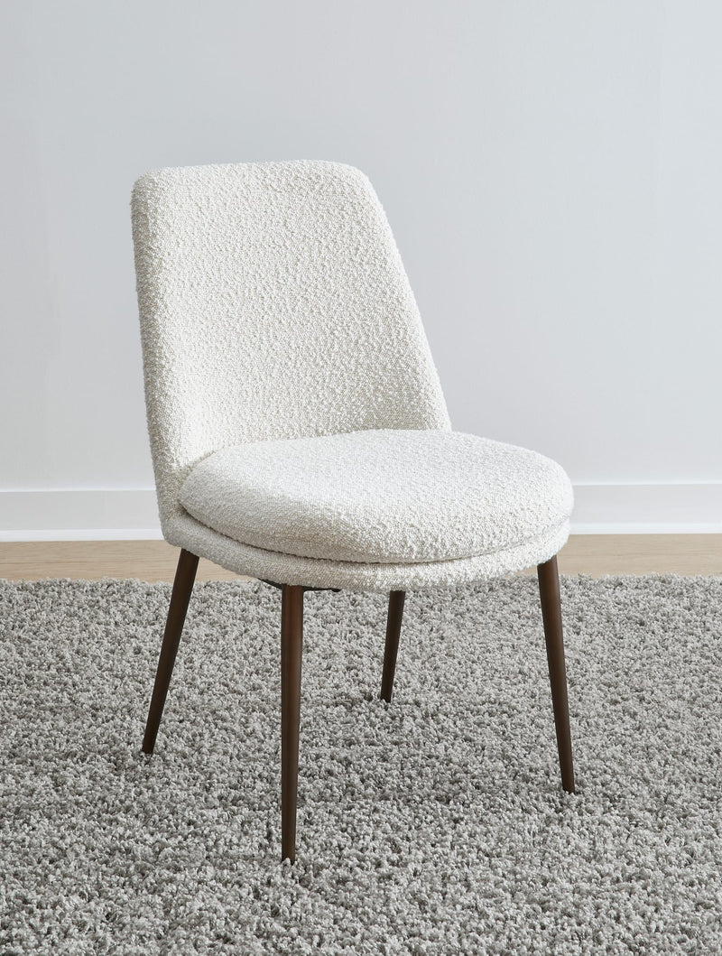 Wyatt Upholstered Dining Chair in Ricotta Boucle and Bronze Metal