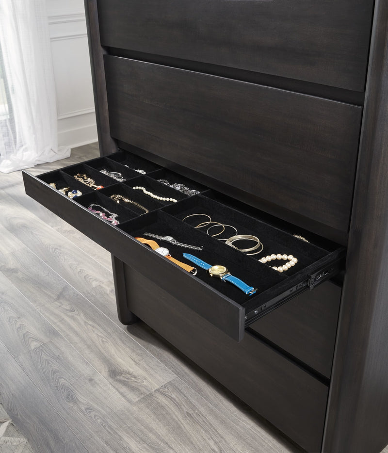 Xolani Five Drawer Acacia Wood Chest with Jewelry Tray in Jaguar