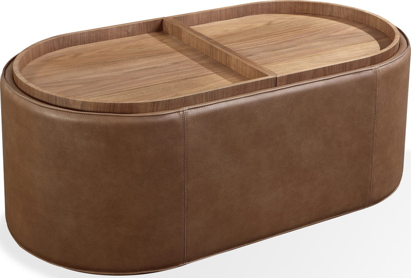 Yeal Leather Upholstered Storage Coffee Table with Wooden Tray Top and Casters