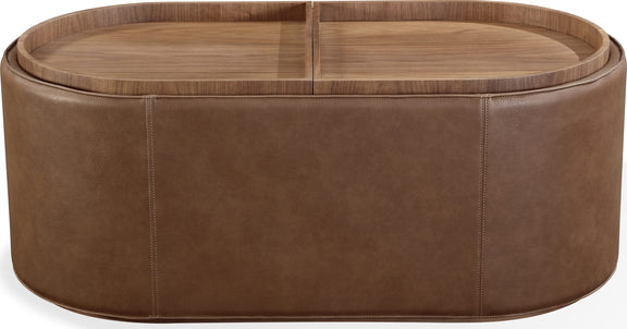 Yeal Leather Upholstered Storage Coffee Table with Wooden Tray Top and Casters