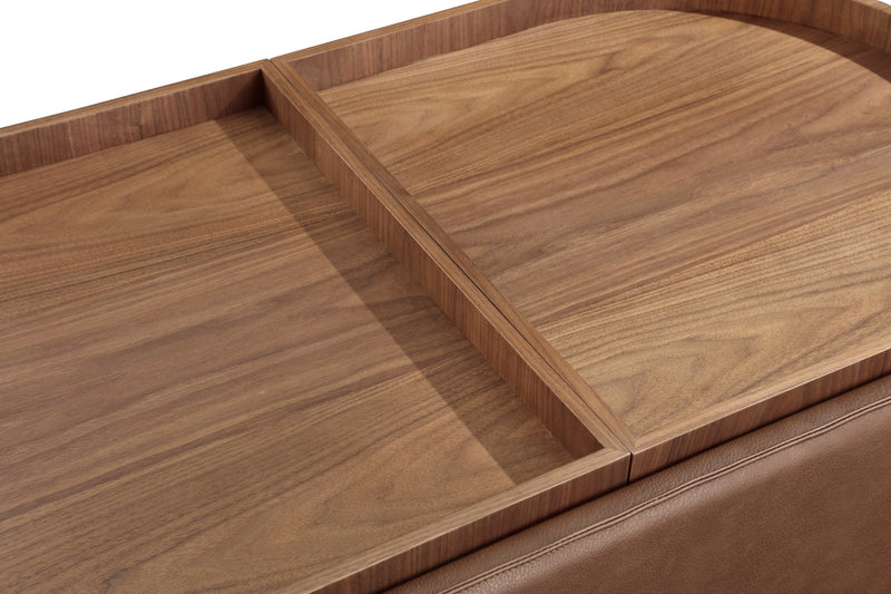 Yeal Leather Upholstered Storage Coffee Table with Wooden Tray Top and Casters