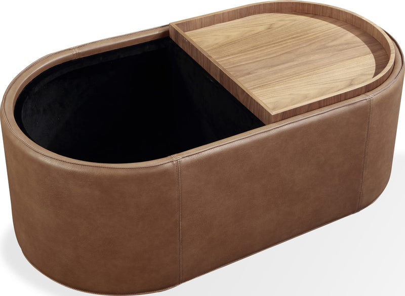 Yeal Leather Upholstered Storage Coffee Table with Wooden Tray Top and Casters