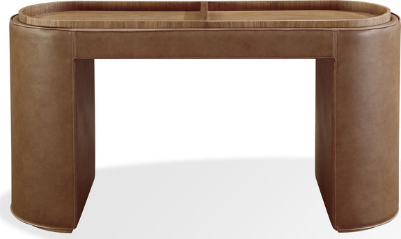 Yeal Leather Upholstered Storage Console Table with Wooden Tray Top