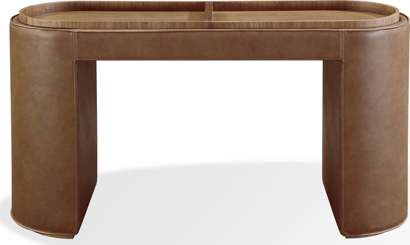 Yeal Leather Upholstered Storage Console Table with Wooden Tray Top