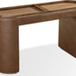 Yeal Leather Upholstered Storage Console Table with Wooden Tray Top