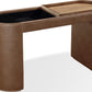 Yeal Leather Upholstered Storage Console Table with Wooden Tray Top