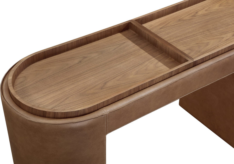Yeal Leather Upholstered Storage Console Table with Wooden Tray Top