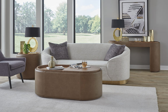 Yeal Leather Upholstered Storage Console Table with Wooden Tray Top