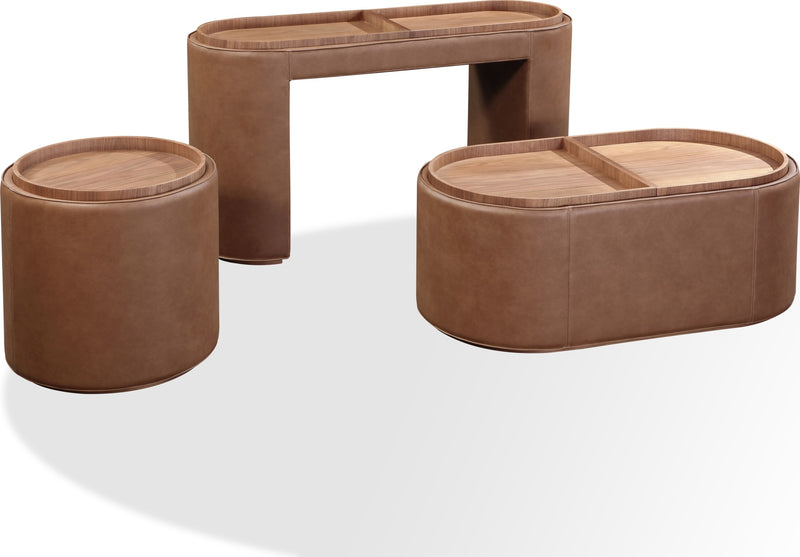 Yeal Leather Upholstered Storage Console Table with Wooden Tray Top