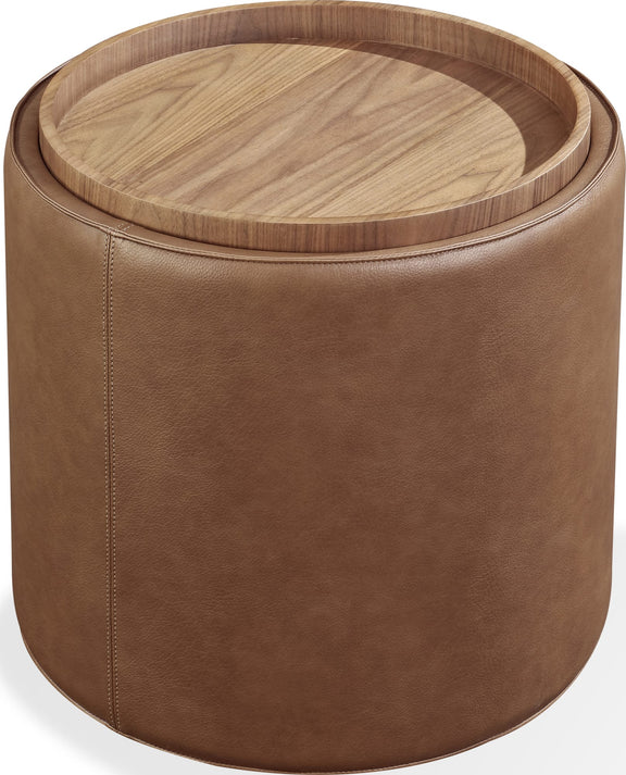 Yeal Leather Upholstered Storage End Table with Wooden Tray Top