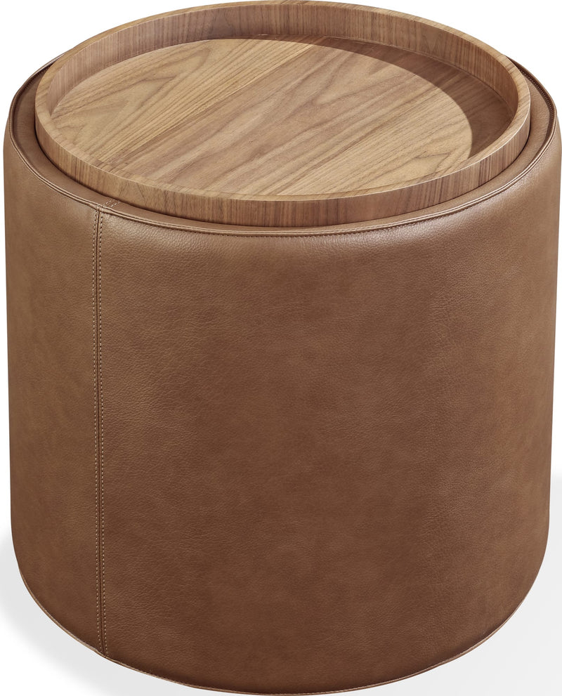 Yeal Leather Upholstered Storage End Table with Wooden Tray Top