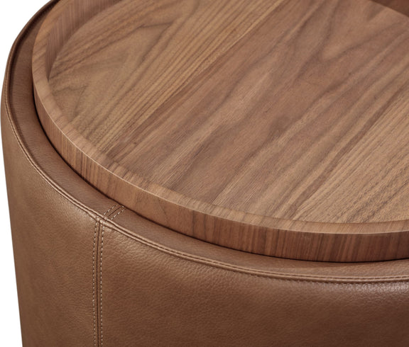 Yeal Leather Upholstered Storage End Table with Wooden Tray Top