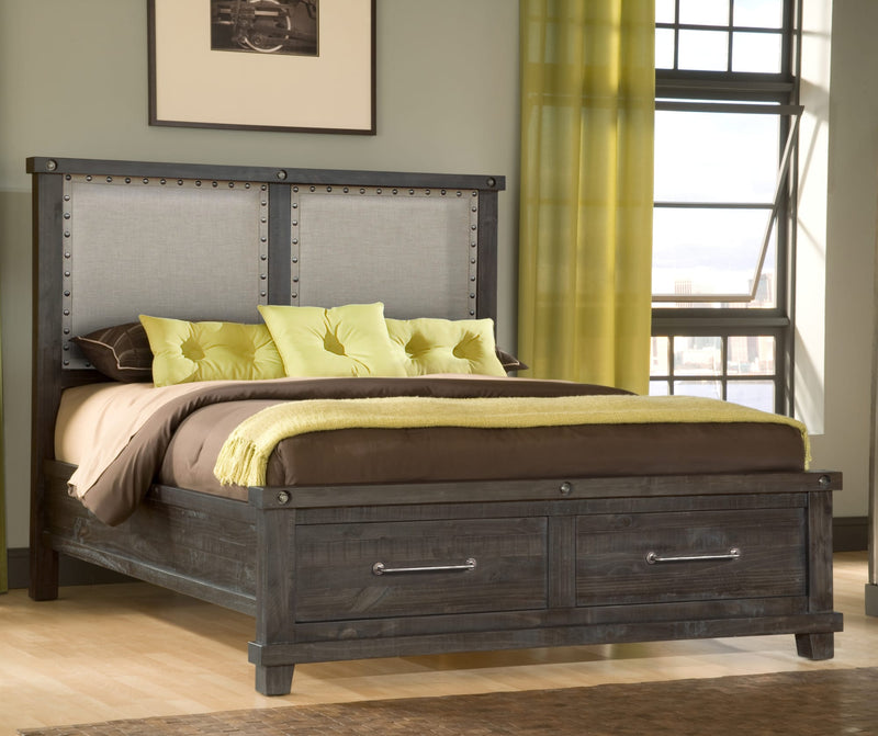 Yosemite California King-size Upholstered Footboard Storage Bed in Cafe