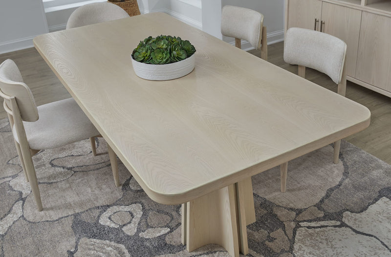 Zinnia Ash Wood Double Pedestal Dining Table in White Sand