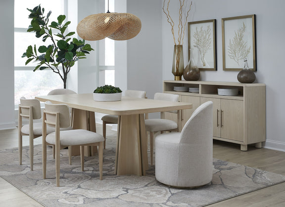 Zinnia Ash Wood Double Pedestal Dining Table in White Sand