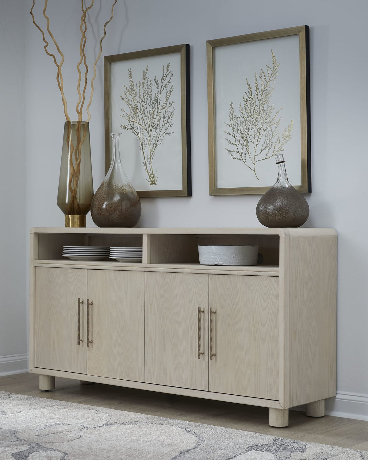 Zinnia Four Door Two Shelf Sideboard in White Sand