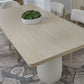 Zinnia Plaster Base Wood Top Dining Table in White Sand and Ivory