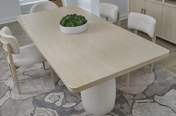 Zinnia Plaster Base Wood Top Dining Table in White Sand and Ivory