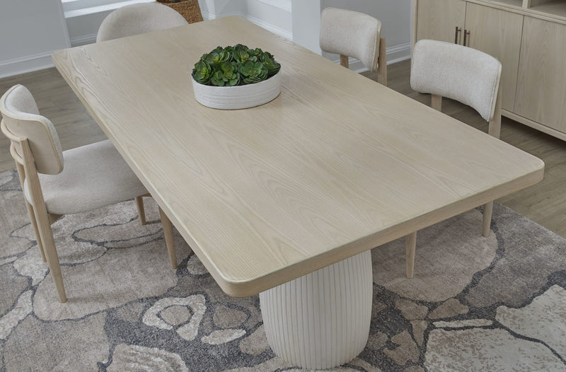 Zinnia Plaster Base Wood Top Dining Table in White Sand and Ivory