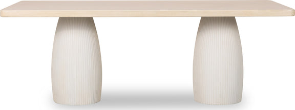 Zinnia Plaster Base Wood Top Dining Table in White Sand and Ivory