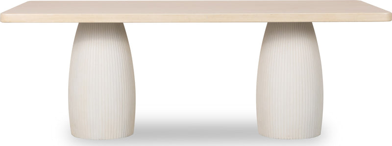 Zinnia Plaster Base Wood Top Dining Table in White Sand and Ivory