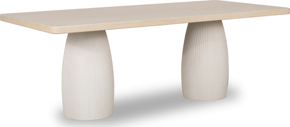 Zinnia Plaster Base Wood Top Dining Table in White Sand and Ivory