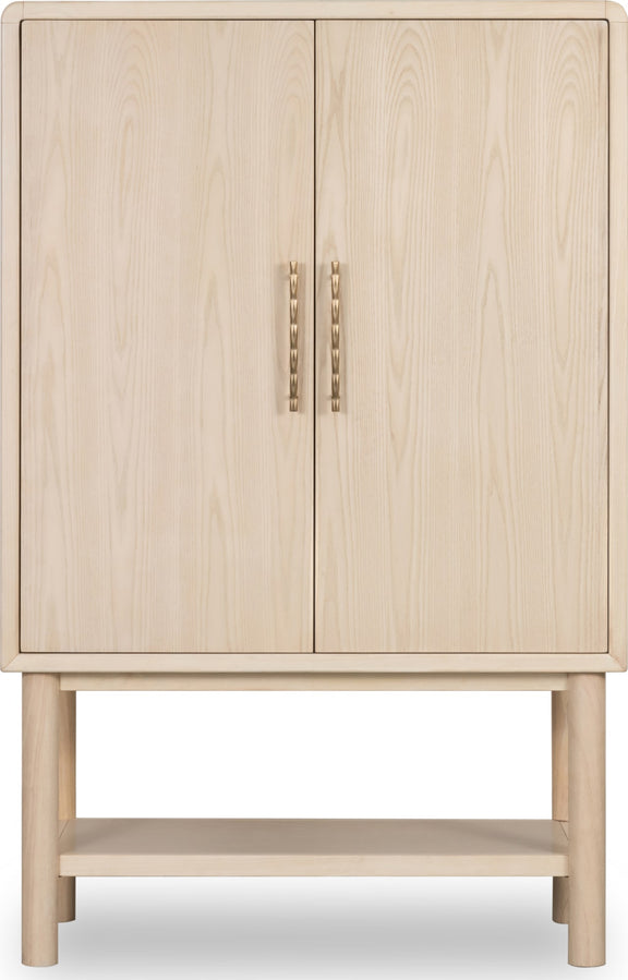 Zinnia Two Door Ash Wood Bar Cabinet in White Sand