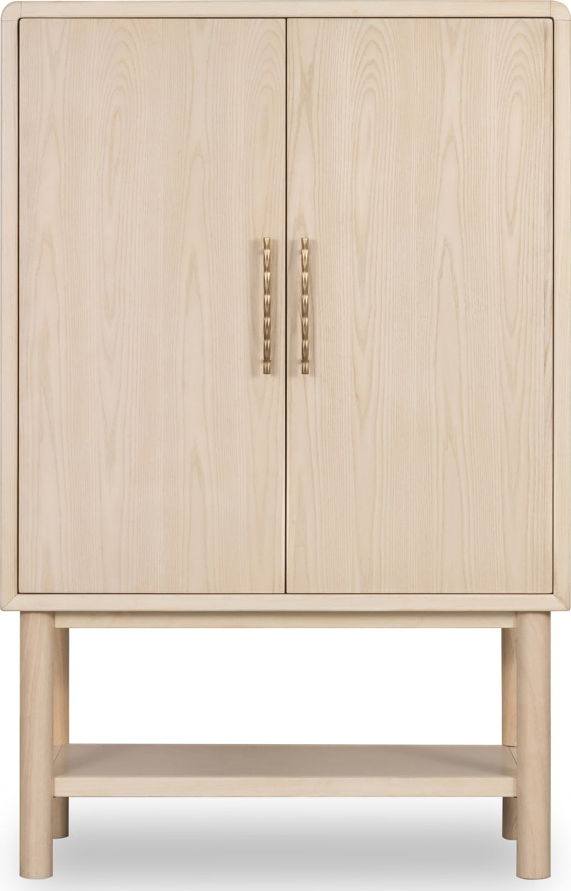 Zinnia Two Door Ash Wood Bar Cabinet in White Sand