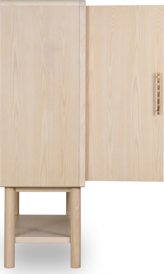Zinnia Two Door Ash Wood Bar Cabinet in White Sand