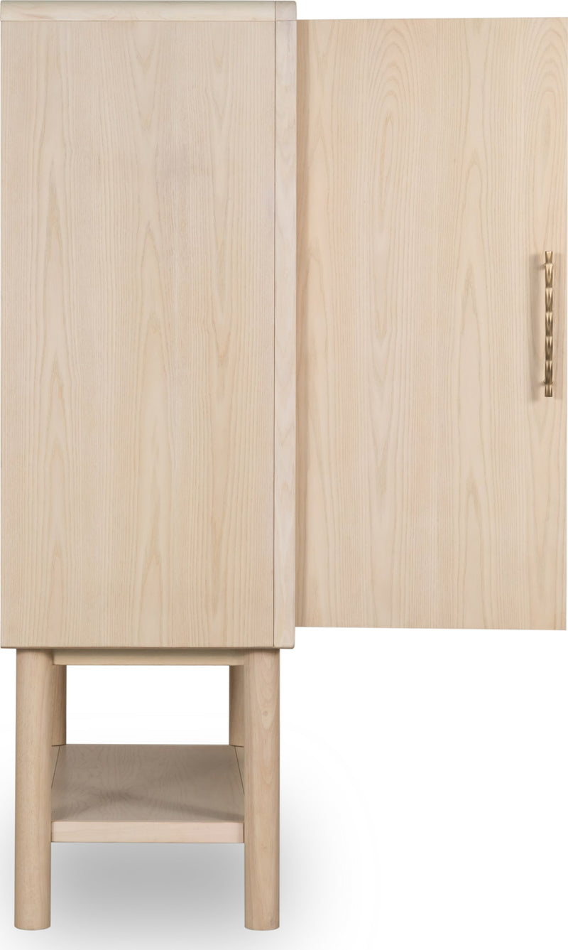 Zinnia Two Door Ash Wood Bar Cabinet in White Sand