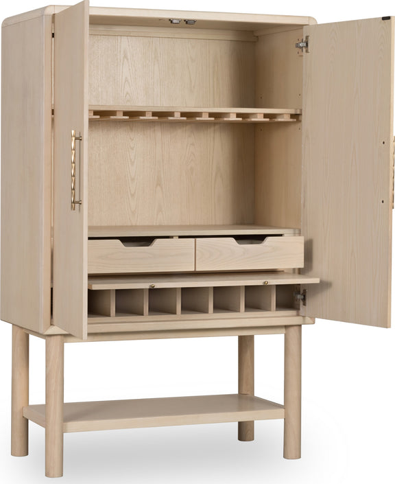 Zinnia Two Door Ash Wood Bar Cabinet in White Sand